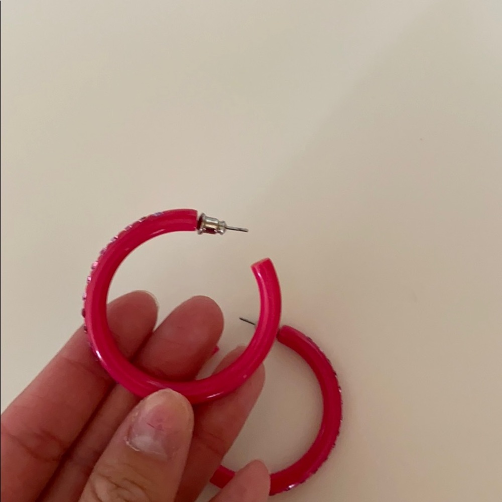 Pink Hoops with Mini Rhinestones - Picture 3 of 4